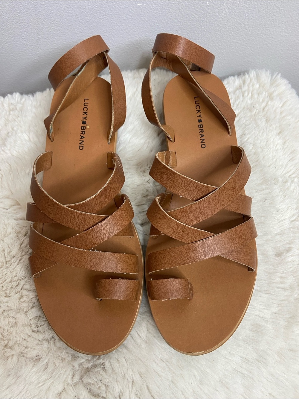 Lucky Brand Women's Brown Strappy Ankle Buckle Sandals